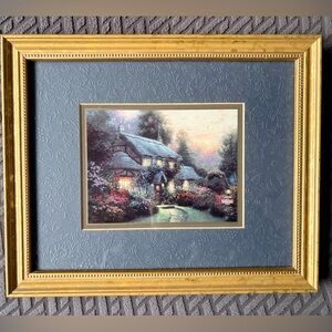 Thomas Kinkade Cottage Print with Gold Frame - Julianne’s Cottage COA